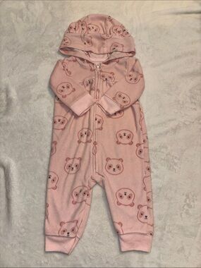 Carters 3-6 month Pink Bear fleece Hooded Baby sleeper